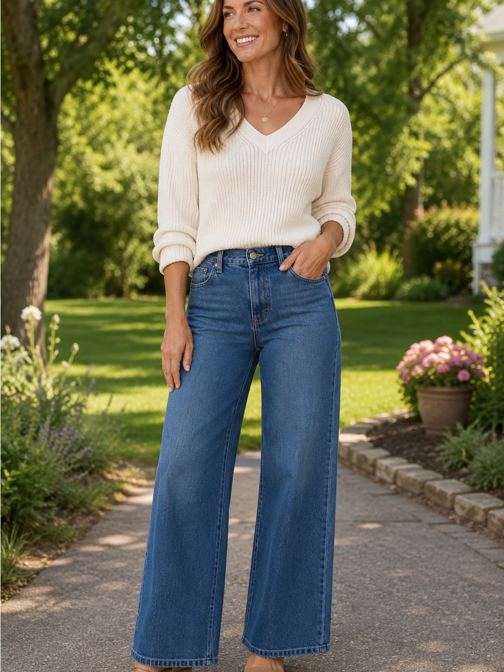 L.L. Bean Women's 207 Vintage Wide-Leg Jeans in Medium Blue